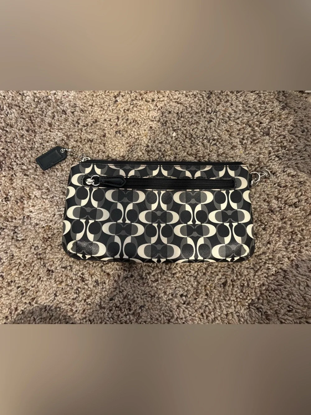 COACH Black and White Signature Pattern Wristlet Wallet